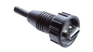 Kabel, skruvgänga, USB-A-kontakt - Frilagda ändar, 1m, USB 2.0, Svart